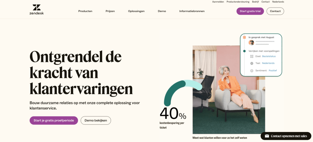 B2B webdesign trends 2024 - een voorbeeld van een minimalistisch webdesign van Zendesk