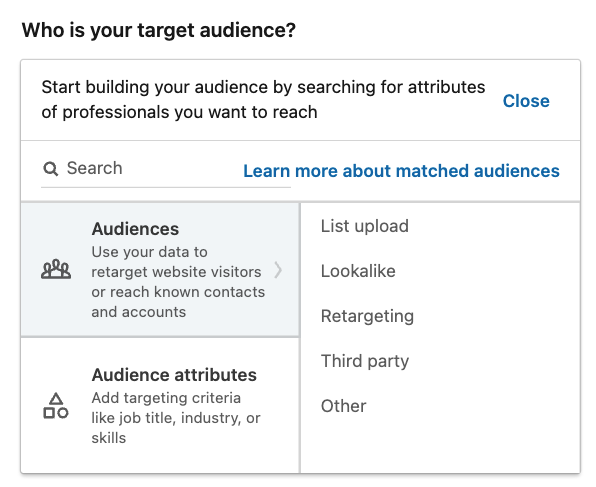 LinkedIn doelgroepen targeting opties.